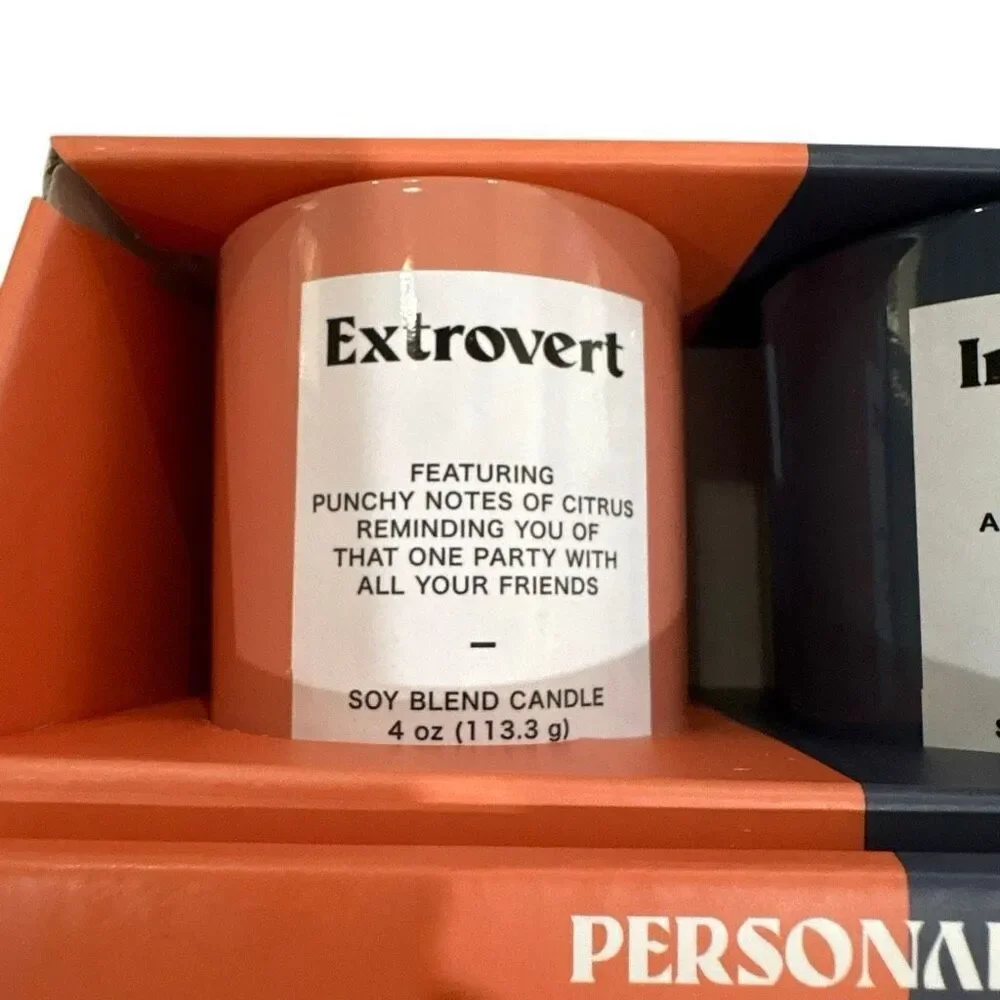 Personality Candles Introvert & Extrovert 2 Scents Soy Blend 4oz ea Gift Set NIB